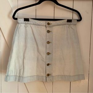 Denim Mini Skirt 100% Cotton Light Wash Blue Jean Skirt Button Up Fit and Flare